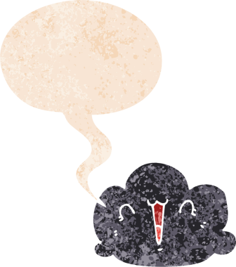 Bir insan tarafından çizilmiş grunge sıkıntılı retro biçimli mutlu bulut karikatürü