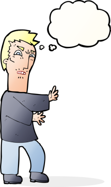 Bir insan tarafından çizilmiş düşünce baloncuğu olan kızgın bir adam.