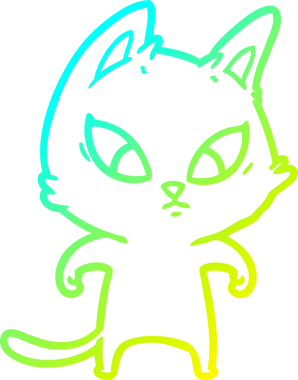 Bir insan tarafından çizilmiş kafası karışmış çizgi film kedisinin soğuk gradyan çizgisi.