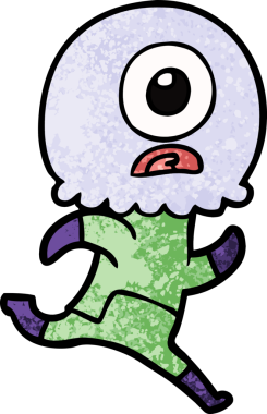 Çizgi film Tepegöz uzaylı uzay adamı bir insan tarafından çiziliyor.