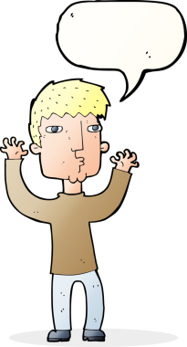 Bir insan tarafından çizilmiş konuşma balonu olan endişeli bir karikatür.