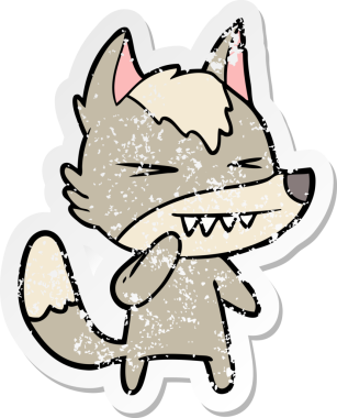 Bir insan tarafından çizilmiş kızgın bir kurt çizgi filminin sıkıntılı çıkartması.