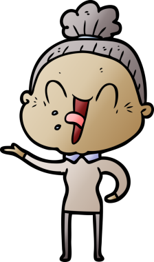 Bir insan tarafından çizilmiş mutlu yaşlı kadın çizgi filmi.