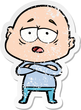 Bir insan tarafından çizilmiş yorgun ve kel bir adamın sıkıntılı çıkartması.