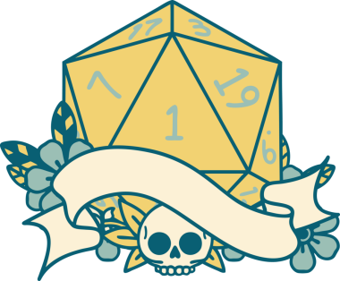 Retro Dövme Biçimi Doğal Bir d20 zar bir insan tarafından çizildi