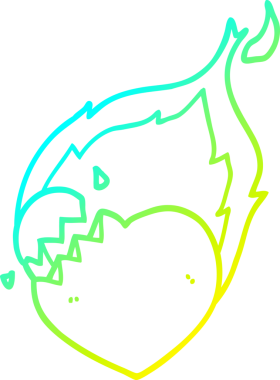 Bir insan tarafından çizilmiş yanan bir kalbin soğuk gradyan çizgisi.