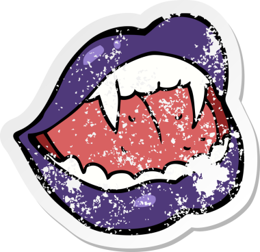 Bir insan tarafından çizilmiş vampir dudaklı karikatür yapıştırması.