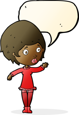 Bir insan tarafından çizilmiş konuşma balonu olan güzel bir kadın.