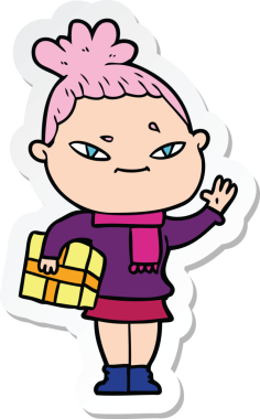 Bir insan tarafından çizilmiş bir karikatür kadının çıkartması.