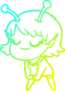 Bir insan tarafından çizilmiş gülümseyen uzaylı kız çizgi filmi.