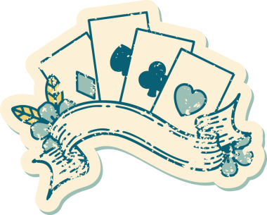 Bir insan tarafından çizilmiş kartların ve pankartın sembolik dövmeli resmi