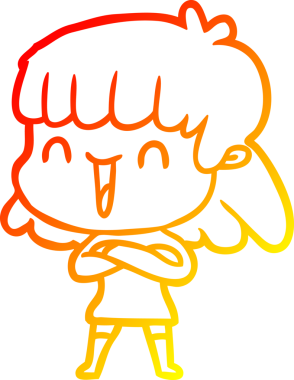 Bir insan tarafından çizilmiş gülen çizgi film kadını çizimi.