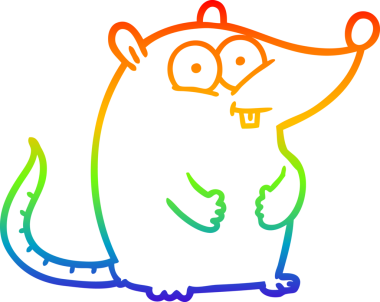 Gökkuşağı gradyan çizgi çizimi Bir insan tarafından çizilmiş mutlu beyaz laboratuvar faresi