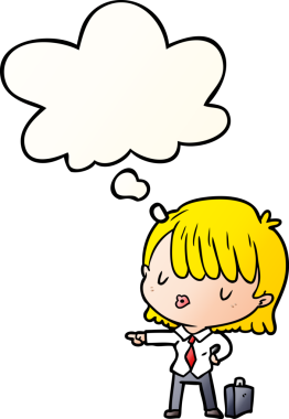 Düşünce baloncuğu bir insan tarafından çizilmiş düzgün gradyan bir iş kadını.