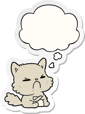 İnsan tarafından çizilmiş bir çıkartma olarak düşünce baloncuklu kızgın kedi çizgi filmi.