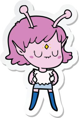 Bir insan tarafından çizilmiş uzaylı bir kızın çıkartması.