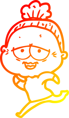 Bir insan tarafından çizilmiş mutlu, yaşlı bir kadının sıcak çizgi çizimi.