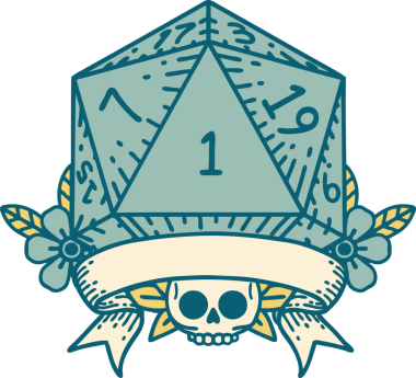 Retro Dövme Biçimi Doğal Bir d20 zar bir insan tarafından çizildi