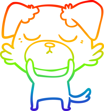 Gökkuşağı gradyan çizimi. Bir insan tarafından çizilmiş şirin bir köpek çizimi.