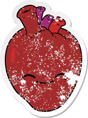 Bir insan tarafından çizilmiş mutlu bir kalbin hüzünlü çıkartması.