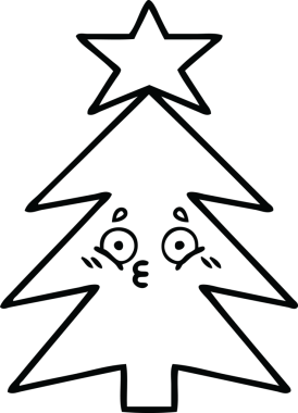 Bir insan tarafından çizilmiş bir noel ağacının çizgi çizimi