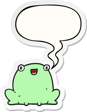Bir insan tarafından çizilmiş konuşma kabarcığı çıkartmalı şirin bir kurbağa.