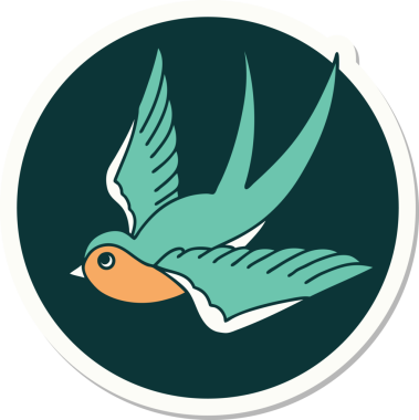 Bir insan tarafından çizilmiş geleneksel bir kırlangıç stili dövme çıkartması.