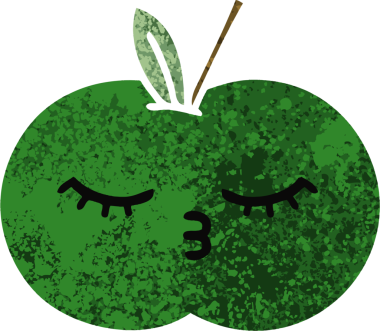 Bir insan tarafından çizilmiş sulu bir elmanın retro çizim tarzı karikatürü