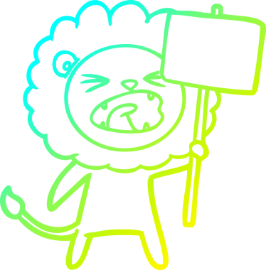 Bir insan tarafından çizilmiş protesto işareti olan çizgi film aslanı çizimi.