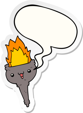 Bir insan tarafından çizilmiş konuşma kabarcığı etiketli yanan bir karikatür kadehi.