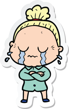 Bir insan tarafından çizilmiş, ağlayan yaşlı bir kadının çıkartması.