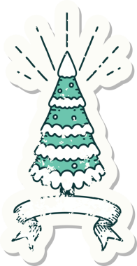 Bir insan tarafından çizilmiş eski bir dövme stili kar çam ağacı.