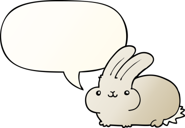 Bir insan tarafından çizilmiş, konuşma baloncuklu çizgi film tavşanı.