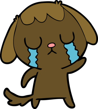 Bir insan tarafından çizilmiş şirin bir çizgi film köpeği ağlıyor.