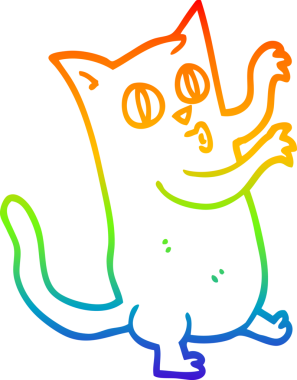 Gökkuşağı gradyan çizgi çizimi bir insan tarafından çizilmiş dans eden bir kedi