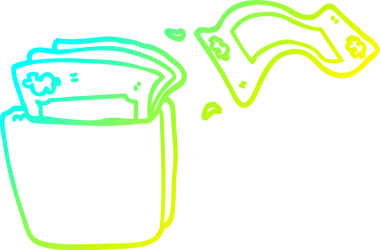 Bir insan tarafından çizilmiş para dolu çizgi film cüzdanının soğuk gradyan çizimi.