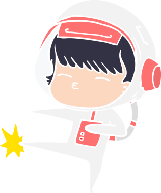 Düz renkli çizgi film meraklısı astronot bir insan tarafından çizilmiş.