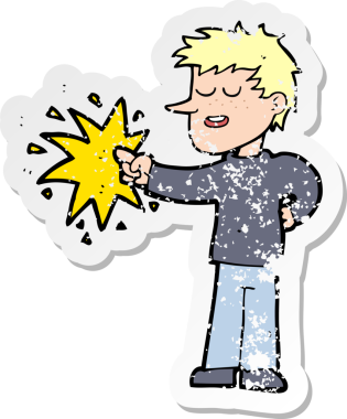 Bir insan tarafından çizilmiş karikatürün gerilimli retro yapıştırması.