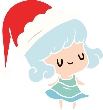 Bir insan tarafından çizilmiş Kawai kızının el çizimi Noel karikatürü.