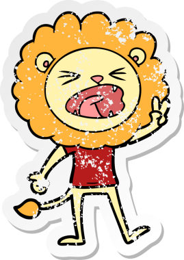 Bir karikatür aslanının sıkıntılı çıkartması Bir insan tarafından çizilmiş Peac işareti