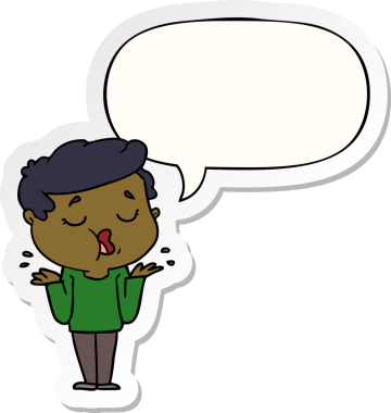 Bir insan tarafından çizilmiş konuşma balonu çıkartmasıyla konuşan ve omuz silken bir karikatürist.