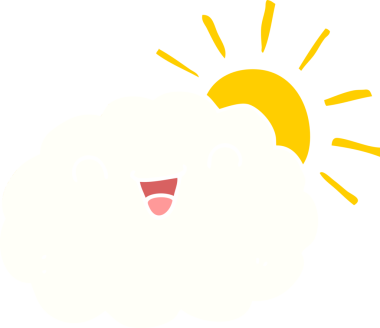 Bir insan tarafından çizilmiş mutlu düz renkli çizgi film bulutu