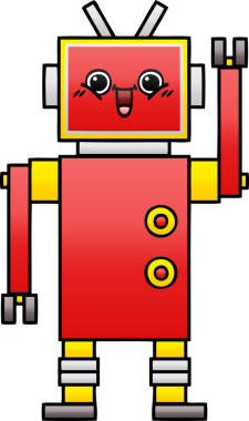 Bir insan tarafından çizilmiş mutlu bir robotun gölgeli çizgi filmi.