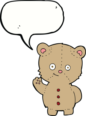 Bir insan tarafından çizilmiş konuşma baloncuğuyla sallanan oyuncak ayı.