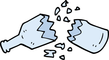 Bir insan tarafından çizilmiş el çizimi karikatür kırılan cam şişe.