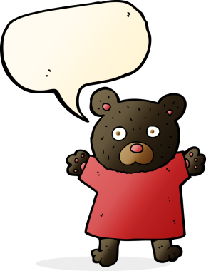 Bir insan tarafından çizilmiş konuşma baloncuğu olan sevimli siyah ayı.