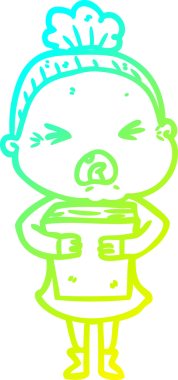 Bir insan tarafından çizilmiş kızgın yaşlı bir kadının soğuk çizgi çizimi.