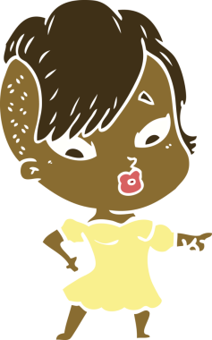 Düz renkli çizgi film bir insan tarafından çizilmiş kızı şaşırttı.