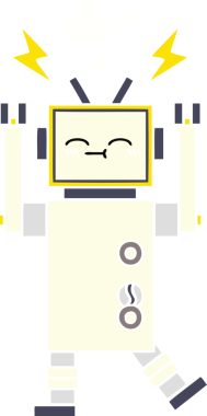 Bir insan tarafından çizilmiş düz renkli bir robot karikatürü