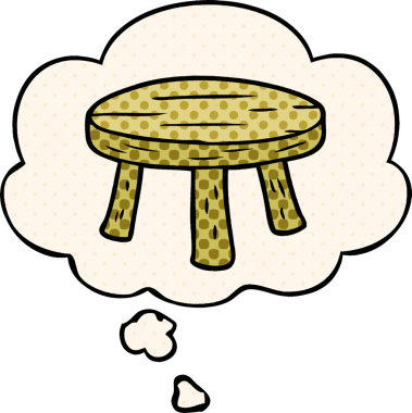 Çizgi roman tarzında bir insan tarafından çizilmiş düşünce balonlu küçük tabure.